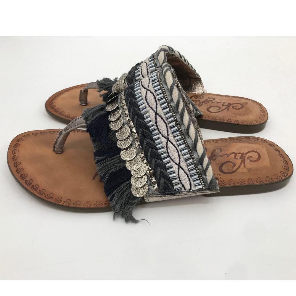 Naughty Monkey Fringe Leather Thong Sandals Size 6 Boho